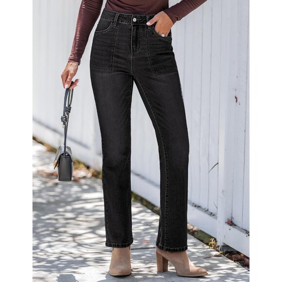 Bootcut Jeans Women High Waisted Stretch Denim Patch Pockets Casual - Picture 3 of 7